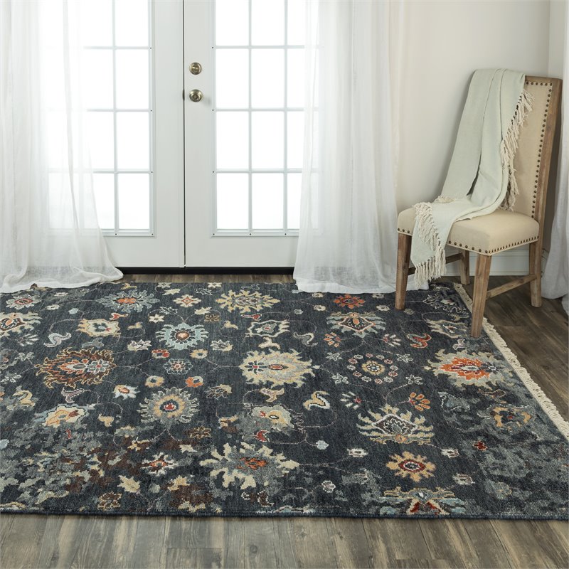 Alora Decor Muse 10' x 14' Charcoal/Black/Blue/Red/Yellow Hand Knotted Area Rug