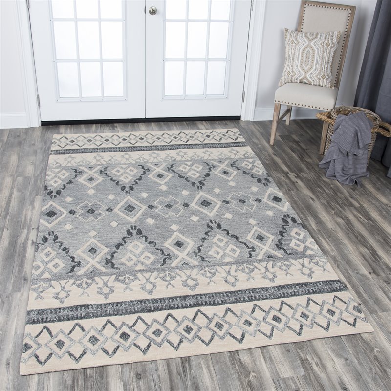 Alora Decor Lavine 5' x 8' Tribal Motif Natural/Gray/Dk Gray Area Rug