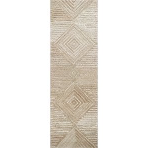 Alora Decor Makalu 2'6&quot x 8' Geometric/Solid Tan/Natural Hand-Tufted Area Rug