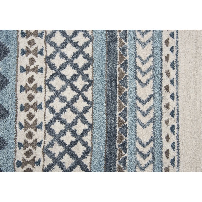 Alora Decor Ryder 8' Round Southwest/Tribal Blue/Ivory Hand-Tufted Area Rug