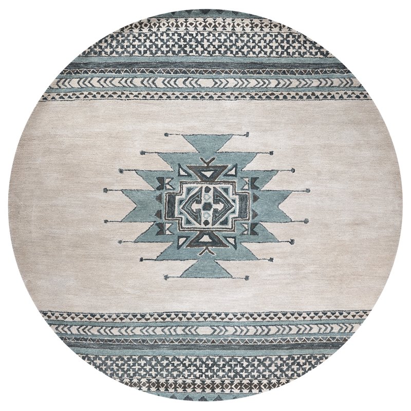 Alora Decor Ryder 8' Round Southwest/Tribal Blue/Ivory Hand-Tufted Area Rug