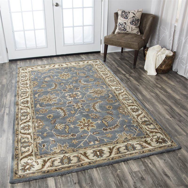 Alora Decor Sareena 3' x 5' Border Gray/Blue/Brown/Tan/Blue/Lt. Teal Area Rug