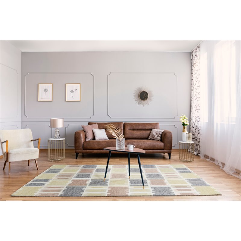 Alora Decor Rivera 5' x 8' Geometric Beige/Ivory/Charcoal Hand-Tufted Area Rug