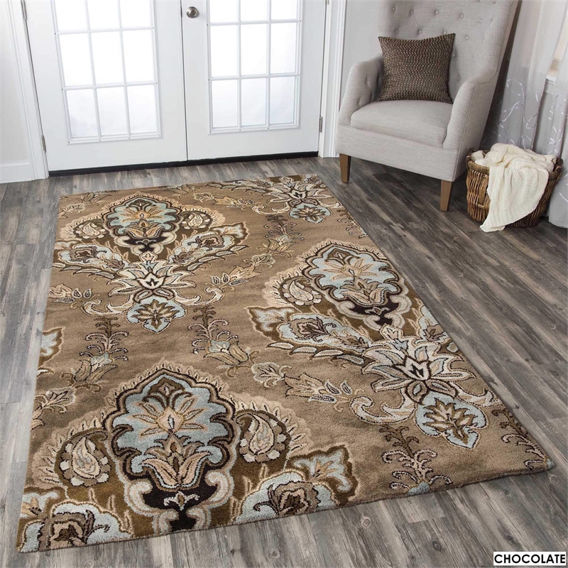 Alora Decor Sareena 8' Round Ornamental Brown/Dk Brown/Blue/Khaki/Tan Area Rug