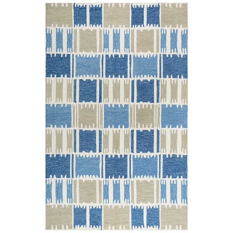 Alora Decor Rivera 5' x 8' Geometric Blue/Ivory/Beige Hand-Tufted Area Rug