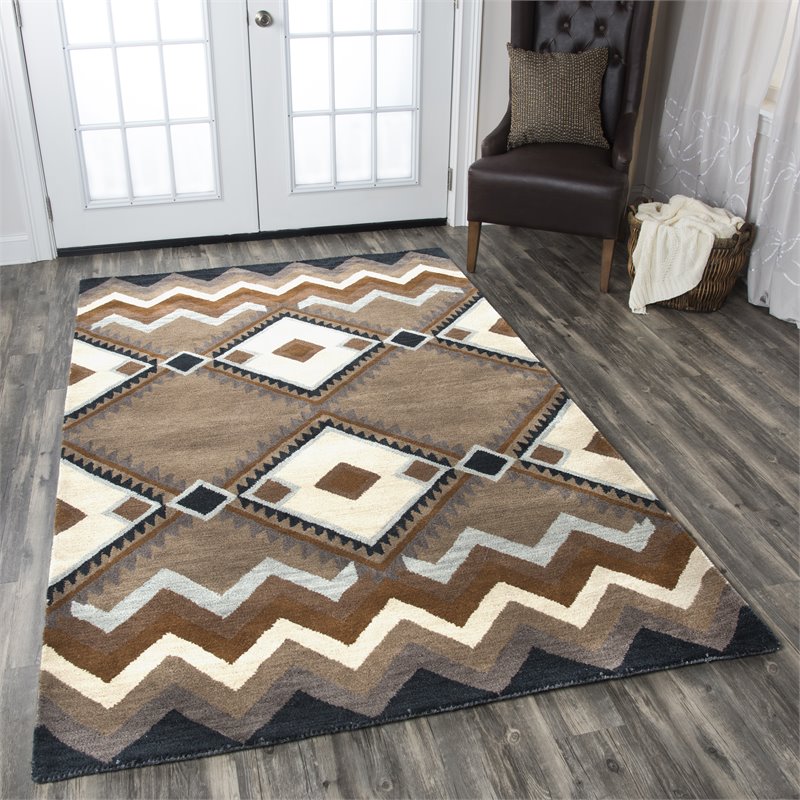 Alora Decor Pueblo 5' x 8' Tribal Multi/Navy/Dk Taupe/Camel Area Rug