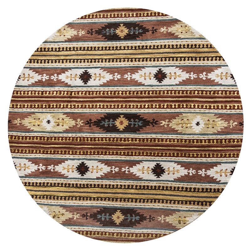 Alora Decor Ryder 8' Round Tribal Multi/Brown/Blue/Gold/Khaki Area Rug