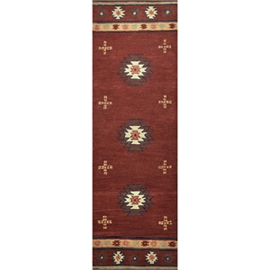 Alora Decor Ryder 2'6&quot x 10' Tribal Burgundy/Tan/Sage/Navy Hand-Tufted Rug
