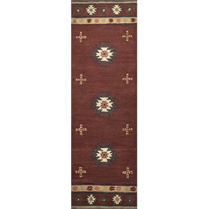Alora Decor Ryder 2'6&quot x 8' Tribal Burgundy/Tan/Sage/Navy Hand-Tufted Rug