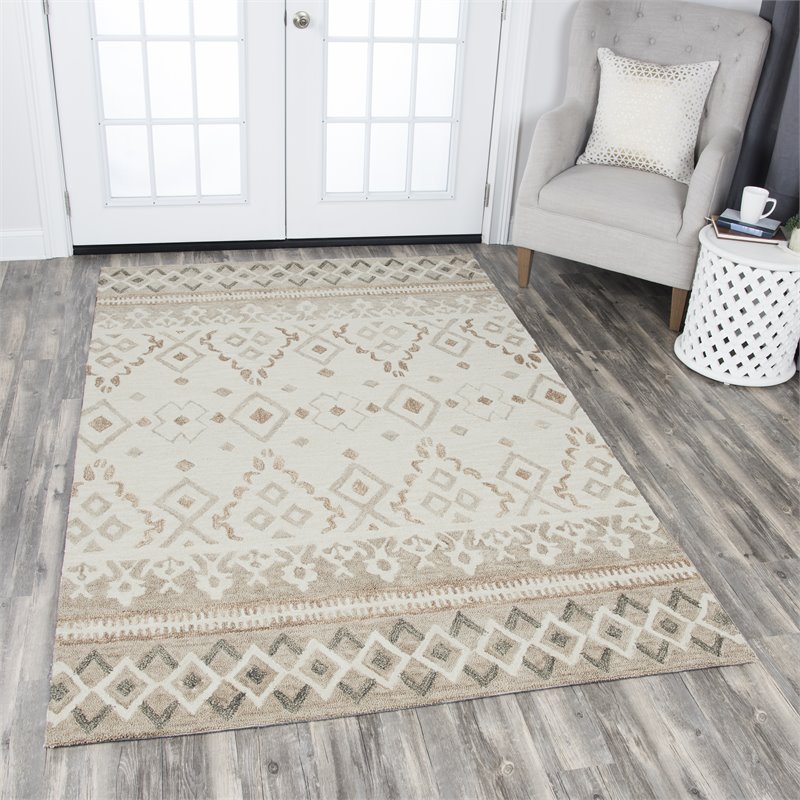 Alora Decor Lavine 10' x 13' Geometric Natural/Teal Hand-Tufted Area Rug