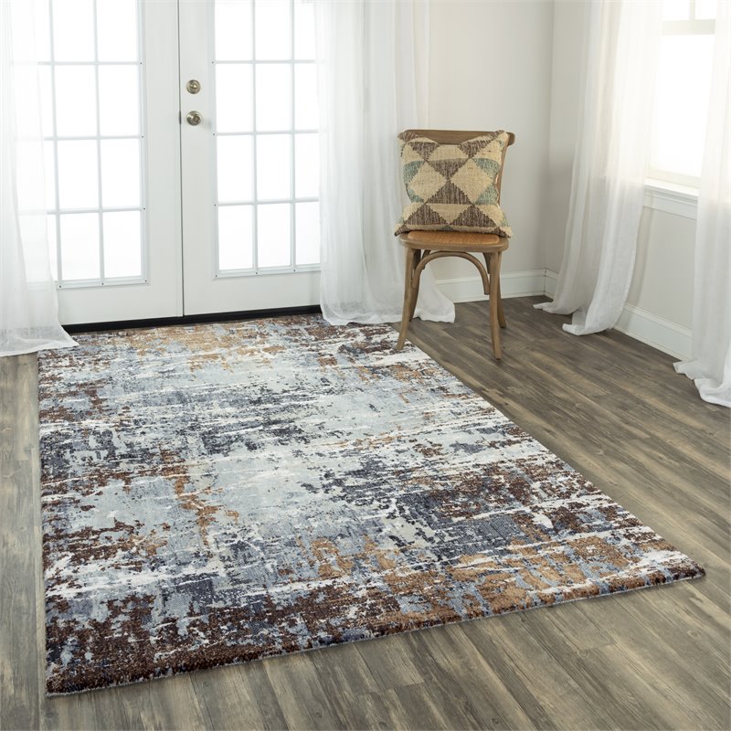 Alora Decor Elect 9' x 12' Lt. Gray/Blue/Brown Power-Loomed/Hybrid Area Rug