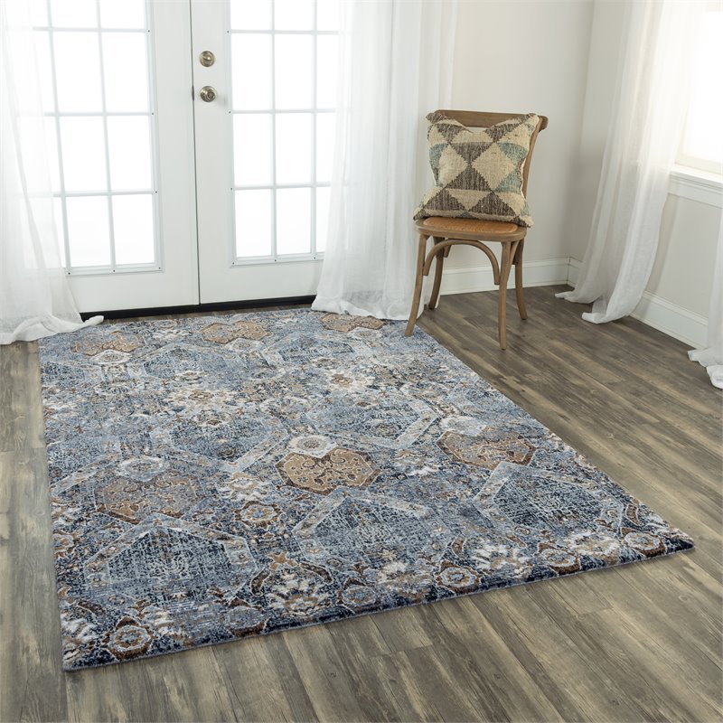 Alora Decor Elect 9' x 12' Abstract Gray/Blue/Brown Power-Loomed/Hybrid Area Rug