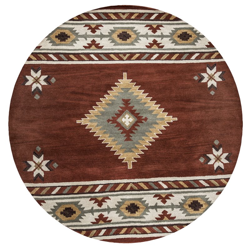 Alora Decor Ryder 10' Round Tribal Rust/Khaki/Navy/Sage Hand-Tufted Rug