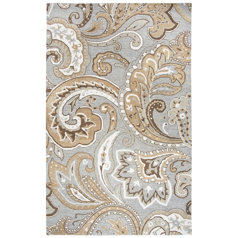 Alora Decor Makalu 9' x 12' Paisley Gray/Natural Hand-Tufted Area Rug