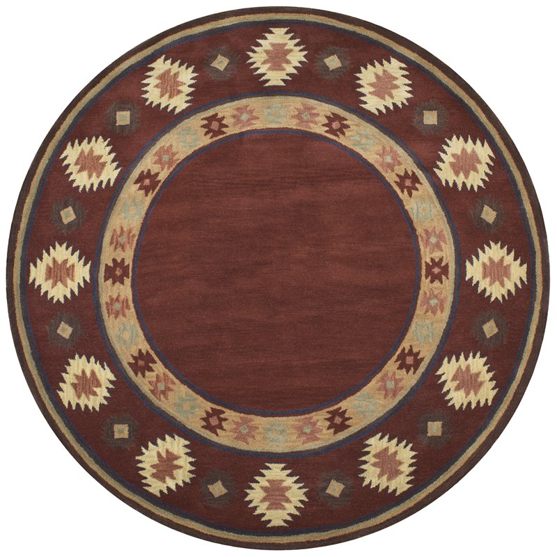 Alora Decor Ryder 10' Round Tribal Burgundy/Tan/Rust/Navy/Sage Hand-Tufted Rug