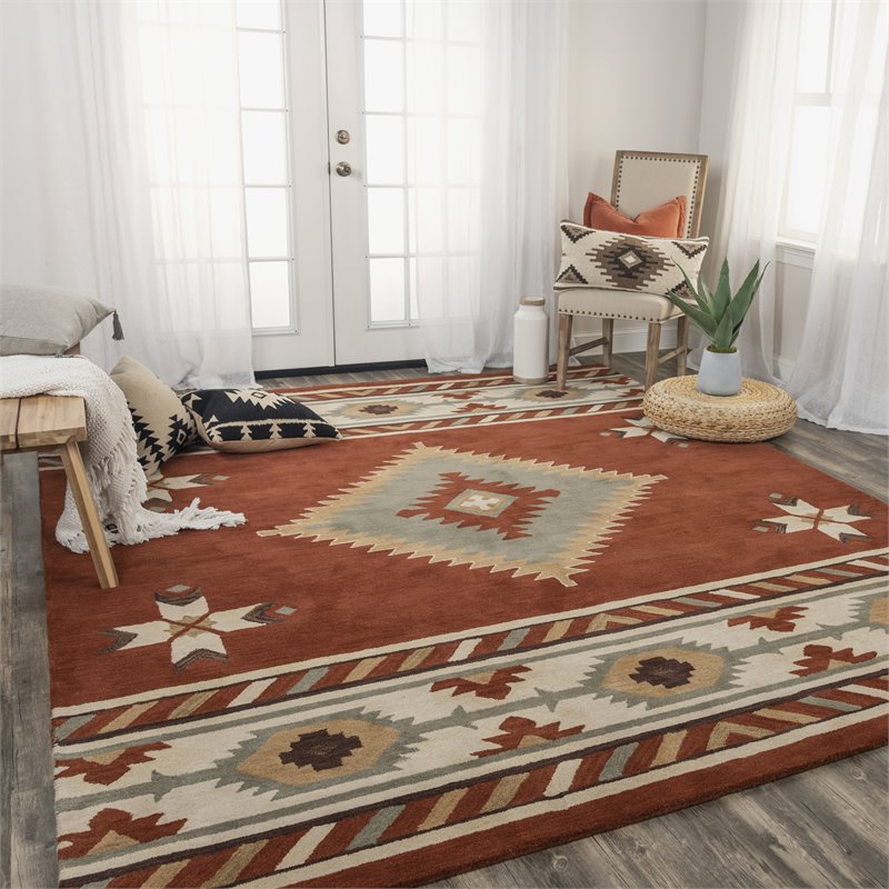 Alora Decor Ryder 9' x 12' Tribal Rust/Khaki/Navy/Sage Hand-Tufted Area Rug