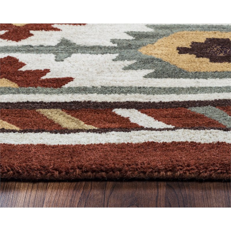 Alora Decor Ryder 9' x 12' Tribal Rust/Khaki/Navy/Sage Hand-Tufted Area Rug