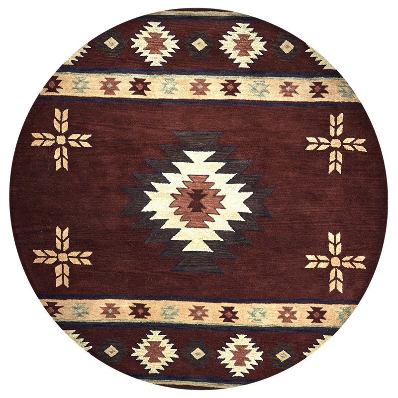 Alora Decor Ryder 10' Round Tribal Burgundy/Tan/Sage/Navy Hand-Tufted Rug