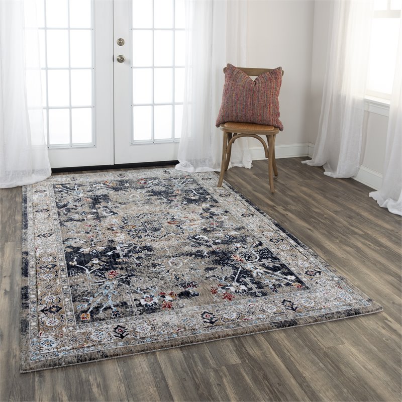 Alora Decor Sanction 10' x 13' Black/Black/Multi Color Power-Loomed Area Rug