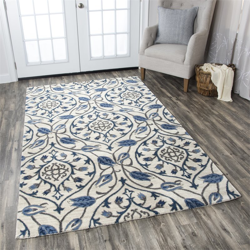 Alora Decor Liberty 10' x 14' Ornamental Ivory/Blue/Gray/Navy Area Rug