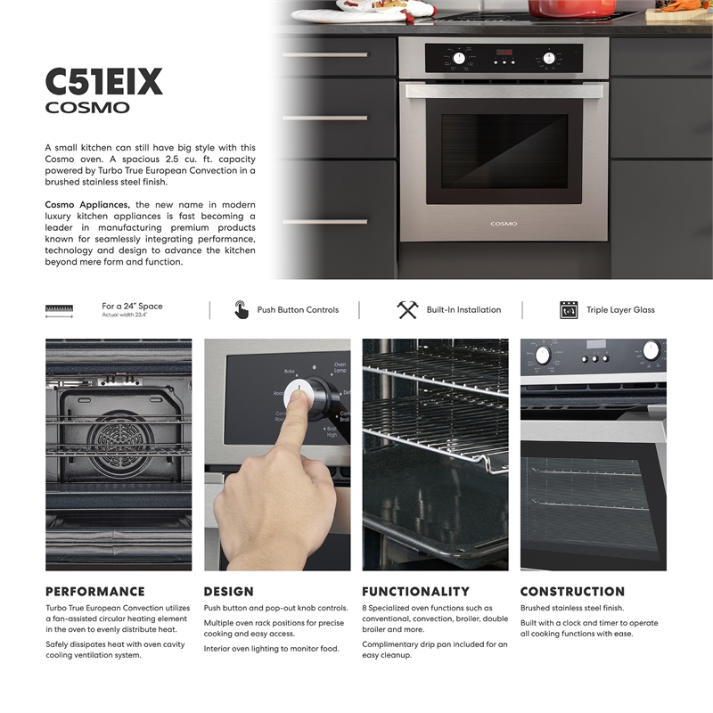 24 in. Lumin Collection 2.5 cu. ft. Electric Wall Oven in Stainless Steel