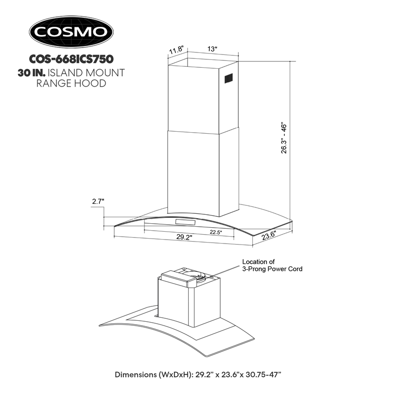 30 in. Lumin Collection Ducted Island Range Hood in Stainless Steel