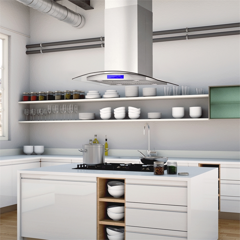 30 in. Lumin Collection Ducted Island Range Hood in Stainless Steel