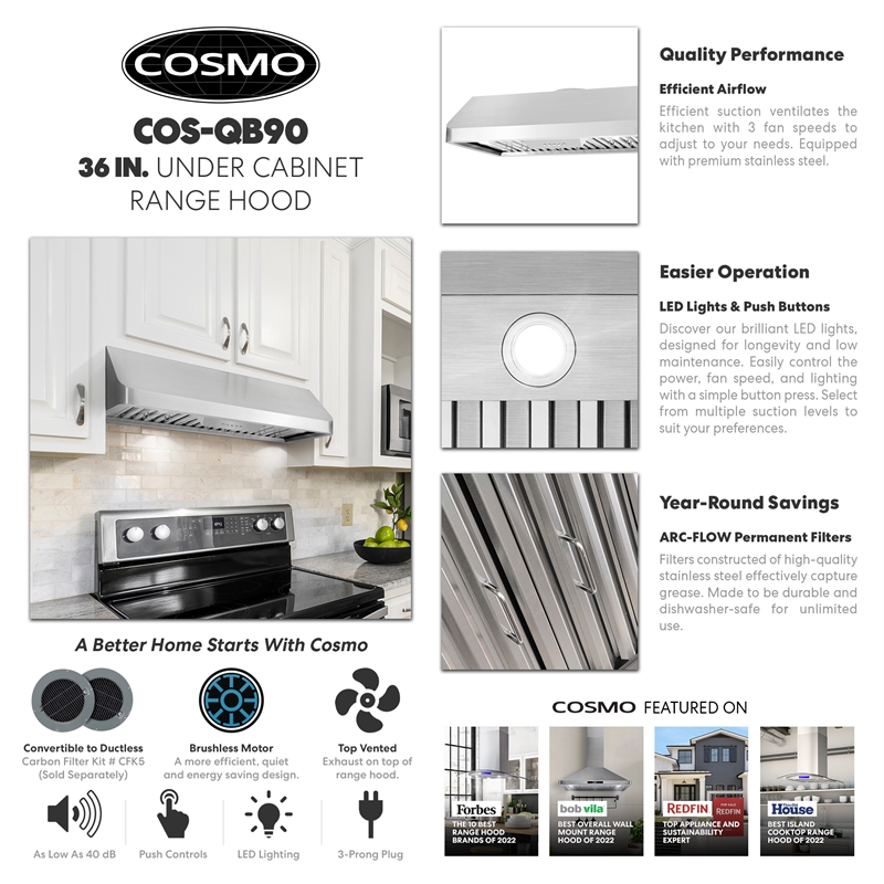 36 in. Haven Collection Ducted Under Cabinet Range Hood in Stainless Steel