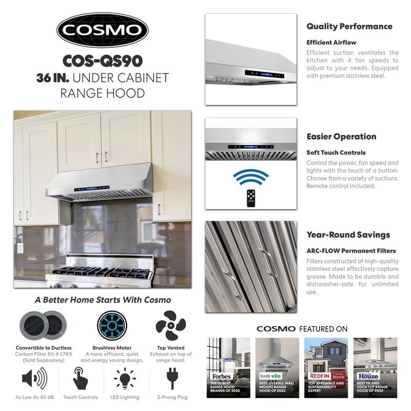 36 in. Haven Collection Ducted Under Cabinet Range Hood in Stainless Steel