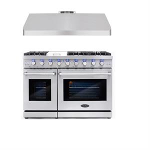 Cosmo COS-EPGR486G 48&quot Double Oven Gas Range & 48&quot Range Hood Set