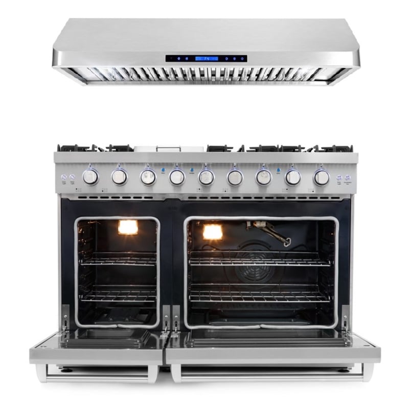 Cosmo COS-EPGR486G 48 in. Double Oven Gas Range & 48 in. Range Hood Set