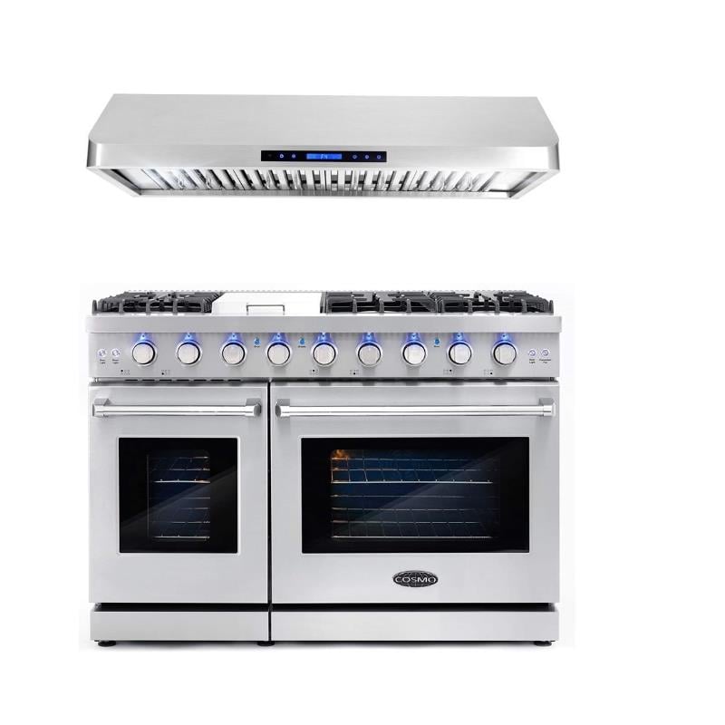 Cosmo COS-EPGR486G 48 in. Double Oven Gas Range & 48 in. Range Hood Set