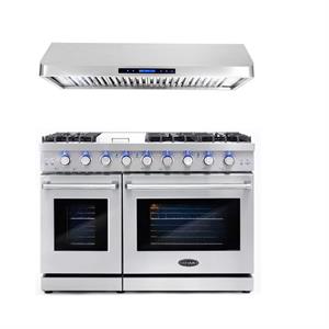 Cosmo COS-EPGR486G 48 in. Double Oven Gas Range & 48 in. Range Hood Set