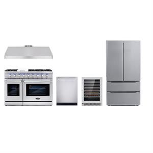 Cosmo 48&quot Gas Range & Hood & Dishwasher & Wine Cooler & Refrigerator Set