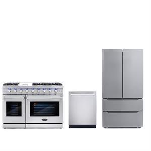 Cosmo 48&quot Double Oven Gas Range & Dishwasher & French Door Refrigerator Set