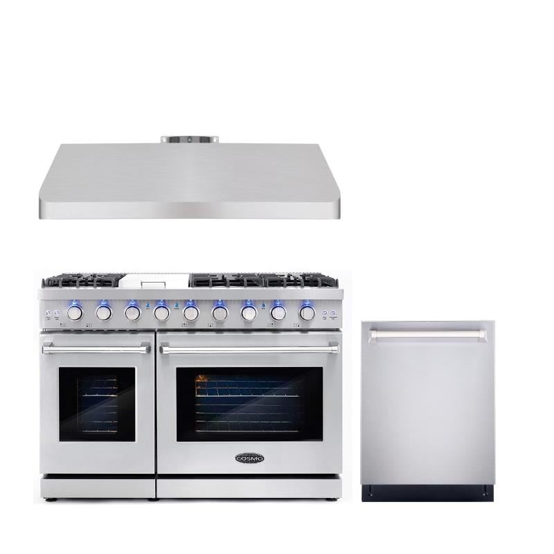 Cosmo COS-EPGR486G 48 in. Double Oven Gas Range & Range Hood & Dishwasher Set