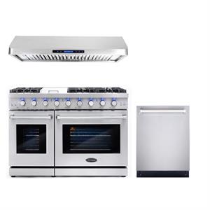 Cosmo 48&quot Double Oven Gas Range with 6 Burners & Range Hood & Dishwasher Set