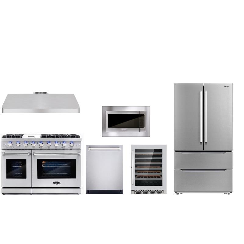 Cosmo 48 in. Range & Hood & Dishwasher & Wine Cooler & Fridge & Microwave Set