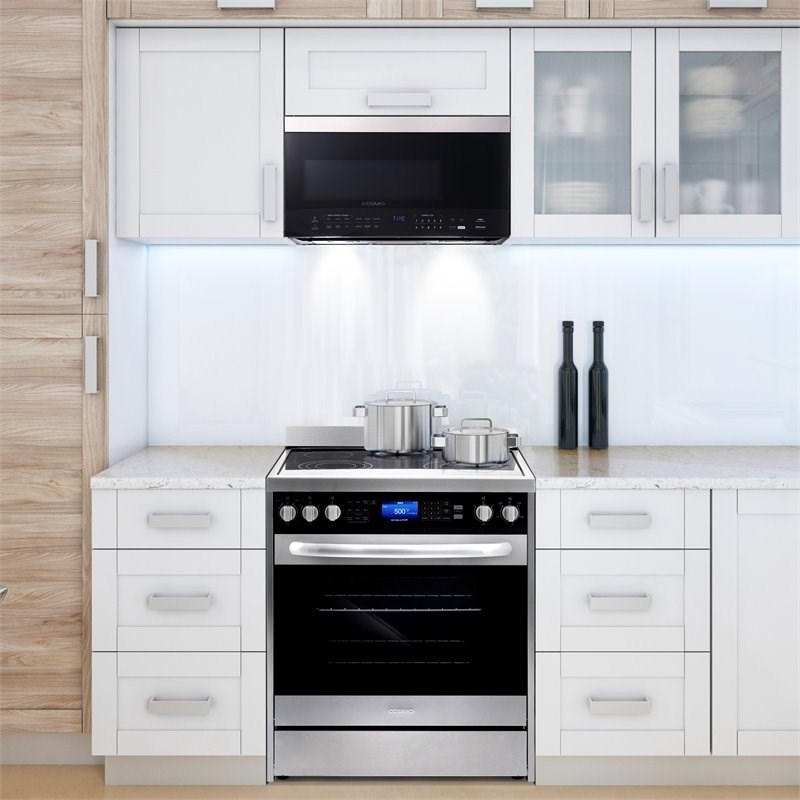 Cosmo 30 in. Drop-In Electric Ceramic Glass Cooktop & Microwave w/ Vent Fan Set