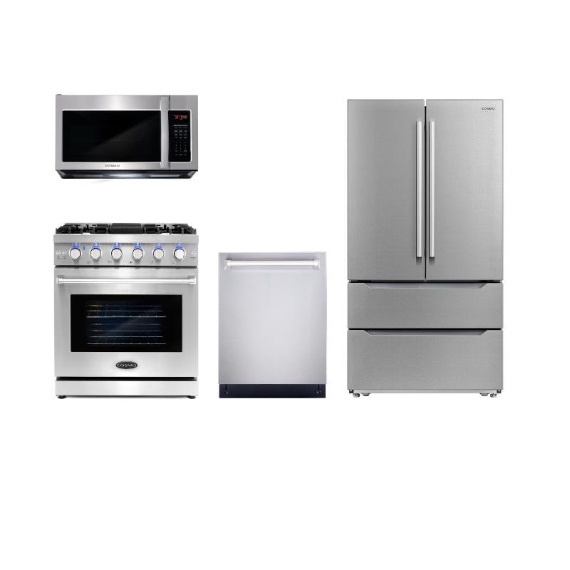 Cosmo 30 in. Gas Range & Microwave w/ Vent Fan & Dishwasher & Fridge Set