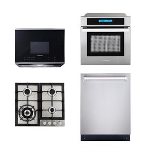 Cosmo 24&quot Drop-In Cooktop & Microwave w/ Vent Fan & Wall Oven & Dishwasher Set