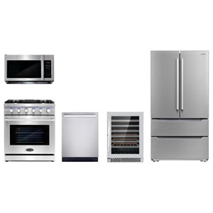 Cosmo 30&quot Range & Microwave w/ Vent Fan & Dishwasher & Wine Cooler & Fridge Set