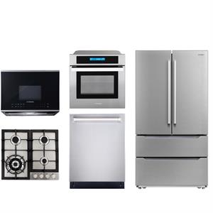 Cosmo 24&quot Cooktop & Microwave w/ Vent Fan & Wall Oven & Dishwasher & Fridge Set