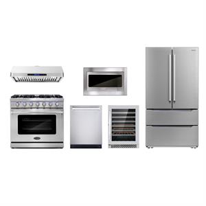Cosmo 36&quot Gas Range & Hood & Dishwasher & Wine Cooler & Fridge & Microwave Set