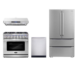Cosmo COS-EPGR366 36 in. Gas Range & Range Hood & Dishwasher & Refrigerator Set