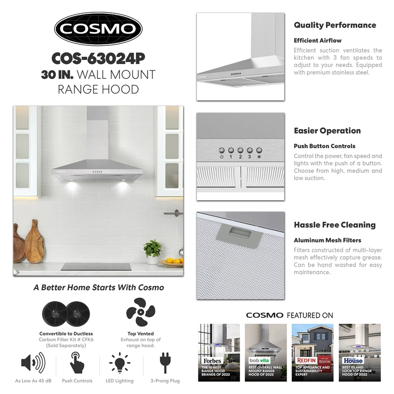 30 in. Nebula Collection Ducted Wall Mount Range Hood in Stainless Steel