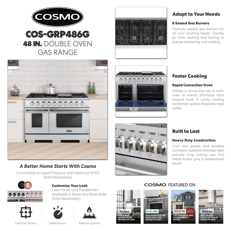 48 in. Vista Collection 6.6 cu. ft. Double Oven Gas Range in Stainless Steel