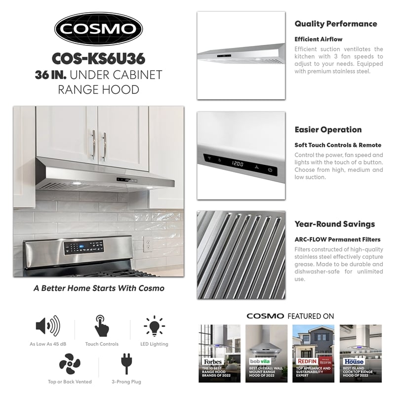 36 in. Haven Collection Ducted Under Cabinet Range Hood in Stainless Steel