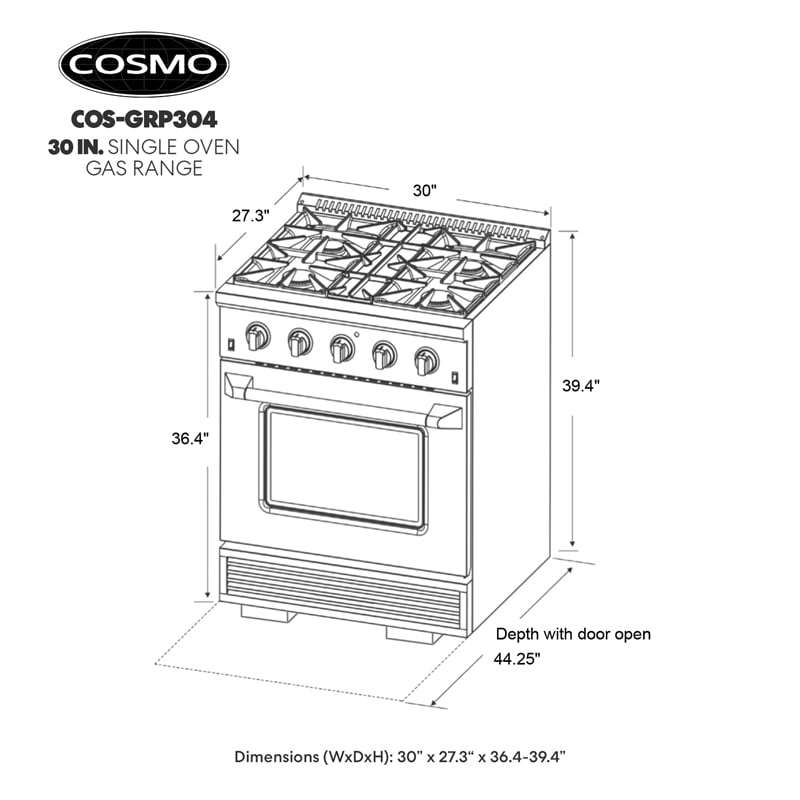 30 in. Vista Collection 4.3 cu. ft. 4 Burners Gas Range in Stainless Steel