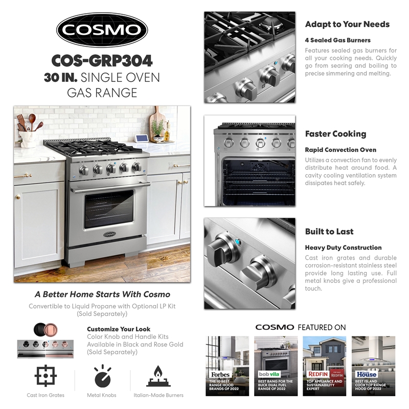 30 in. Vista Collection 4.3 cu. ft. 4 Burners Gas Range in Stainless Steel